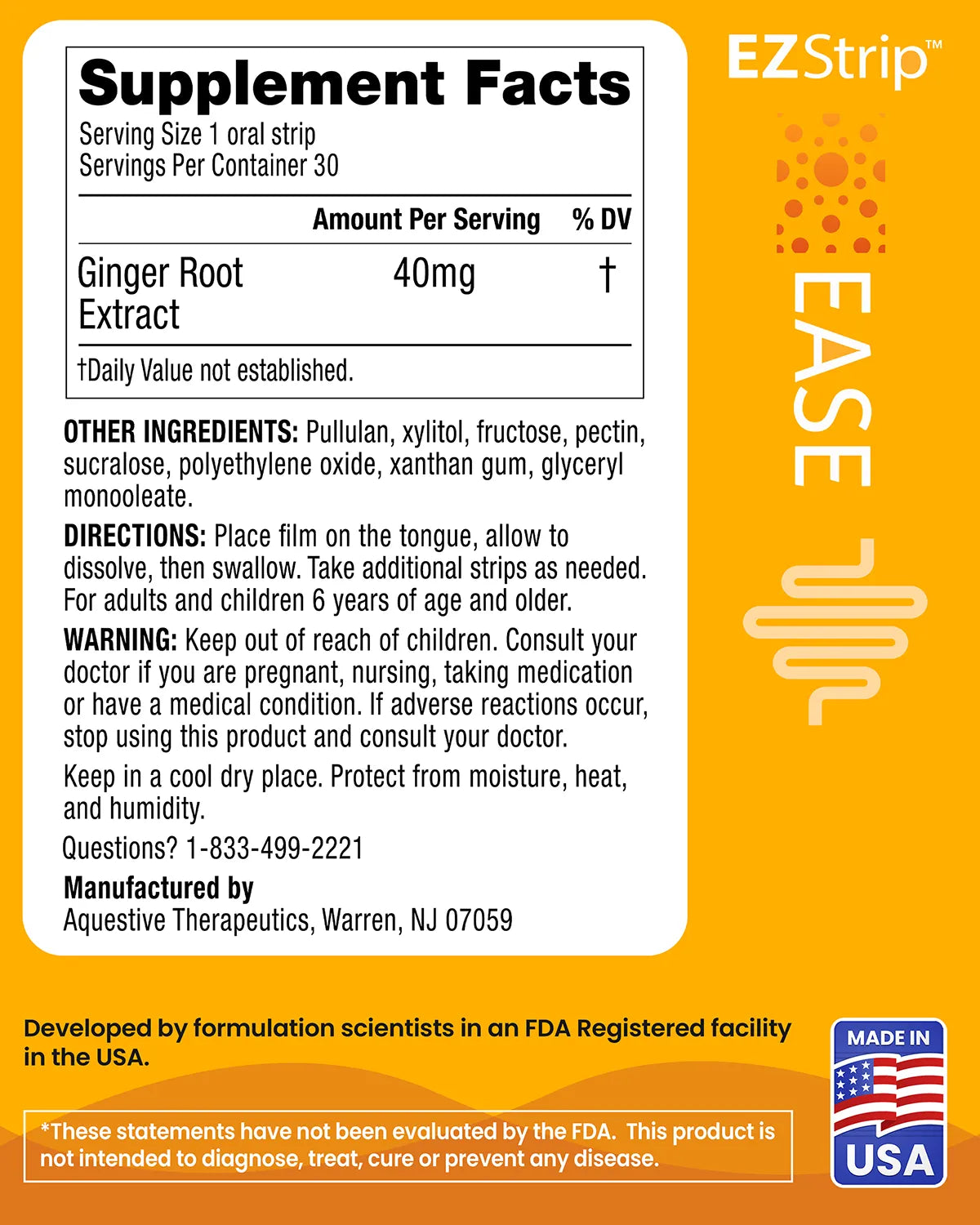 The back of the EZStrip Ease package shows supplement facts such as ingredients, directions and manufacturer details.