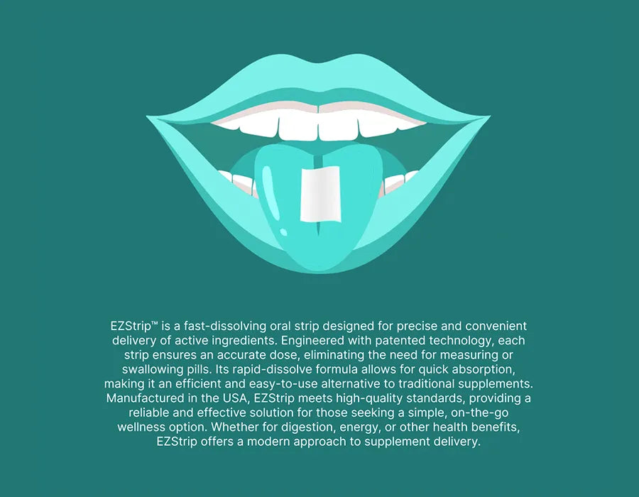 graphic is a tongue with an EZStrip on it and text below.