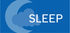 an image of white sleep text on a blue background